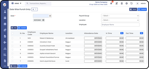 Date Wise Punch Entry